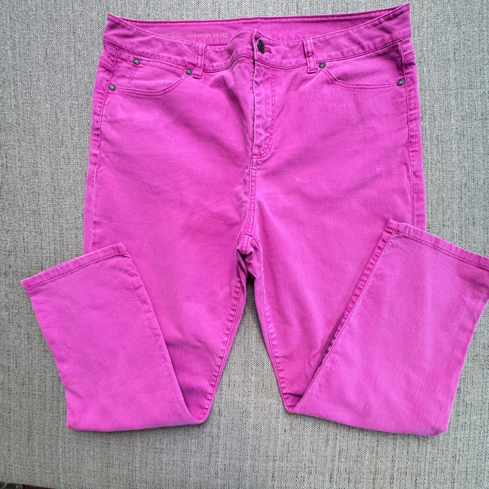 Talbots Heritage Slim Crop Pants Magenta Pink Size 14/32 Womens Mid Rise Cotton